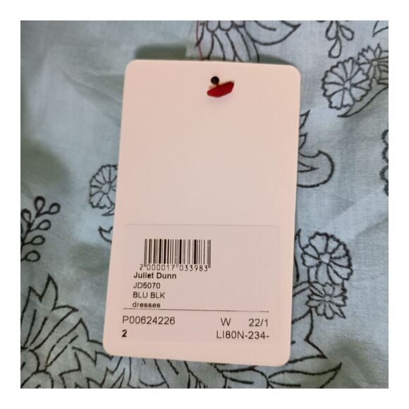 Juliet Dunn Tuckernuck Midi Dress Tie Shoulder Cotton Button Blue Black US 6-8 - Picture 7 of 8